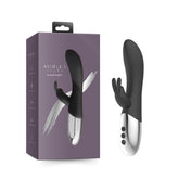 Ashella Vibes Heated Rabbit Black Silicone USB Rechargeable Vibrator with 10 Vibration Patterns and Curved G-Spot Shaft VIBRATORS-RABBIT-MULTI